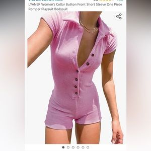Amazon pink towel material romper button up shorts